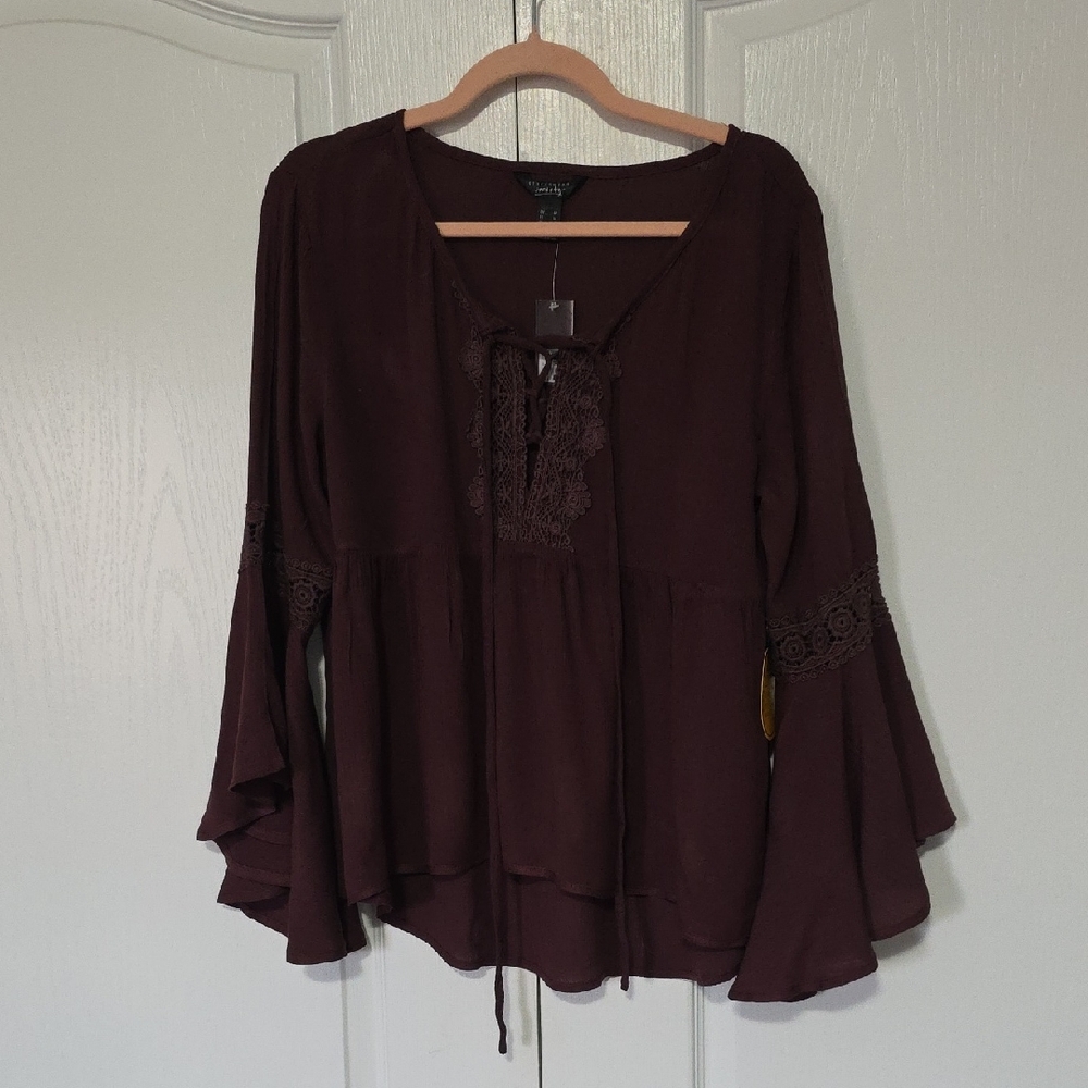 Streetwear Society Lace-Up Blouse - Dark Brown